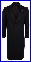 Mens Full Length Overcoat Mac Jacket Wool Feel Charcoal Black 1920s Blinders