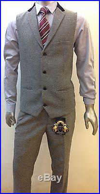 Mens Marc Darcy Designer Grey Tweed Herringbone Three (3) Piece Suit