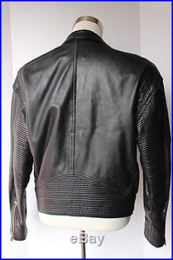 Mens VTG 90s Versus Gianni Versace Black Leather Motorcycle Jacket 38 52 Italy