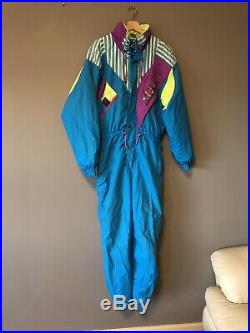 Mens Vintage 80s Rodeo Color Block Blue Purple Full Snow Ski Suit Sz M Italy