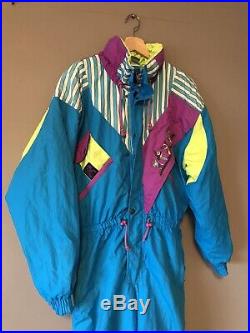 Mens Vintage 80s Rodeo Color Block Blue Purple Full Snow Ski Suit Sz M Italy