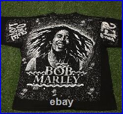 Mens Vintage All Over Print Bob Marley T-shirt One Love Size XL Double Sided