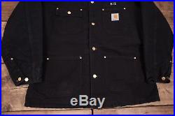 Mens Vintage Carhartt Black Blanket Lined Workwear Chore Jacket Large 44 R7987