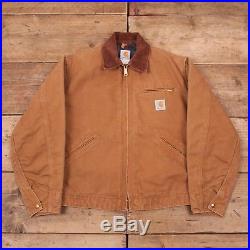 Mens Vintage Carhartt Duck Brown Lined Workwear Chore Jacket USA Large 44 R9763
