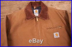 Mens Vintage Carhartt Duck Brown Lined Workwear Chore Jacket USA Large 44 R9763
