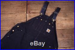Mens Vintage Carhartt Navy Blue Workwear Bib Overalls Dungarees 46 x 32 R7876
