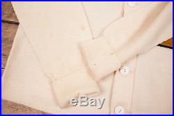Mens Vintage Dehen 50s Cream Wool Varsity Cardigan Sweater USA Medium 40 HA183