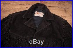 Mens Vintage Excelled Black Leather Suede Jacket Tassel Medium M 40 R2824