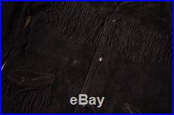 Mens Vintage Excelled Black Leather Suede Jacket Tassel Medium M 40 R2824