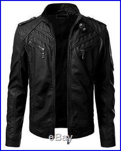 Mens Vintage Genuine Leather Jacket Slim Fit Real Biker Jacket Black New Xs-3xl