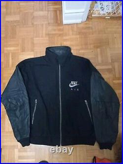 Mens Vintage Nike Air Varsity Wool Leather Jacket L Black