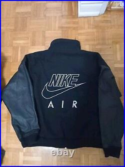 Mens Vintage Nike Air Varsity Wool Leather Jacket L Black