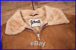 Mens Vintage Schott Sheepskin Leather Fur Lined Jacket Talon Brown L 44 R4561
