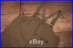 Mens Vintage USN 40s WW2 Green Wool Lined Deck Pants Bib Overalls Large XR 8398