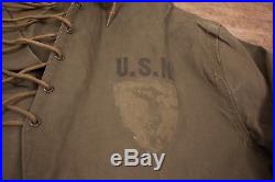 Mens Vintage US Navy WW2 OD Green Foul Weather Smock Jacket Medium 40 XR 9724