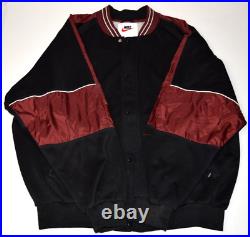 NKE Jacket Vintage 90s Fleece with Nylon Black Maroon Varsity Style Jacket Sz XL