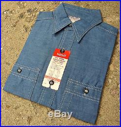 NOS Vtg 50’s Hercules Sears Vat Dyed CHAMBRAY Work Shirt Gussets 14.5 SMALL USA