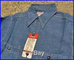 NOS Vtg 50's Hercules Sears Vat Dyed CHAMBRAY Work Shirt Gussets 14.5 SMALL USA