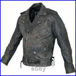 New Men Motorcycle Brando Vintage Retro Distressed Bikers Style Leather Jacket