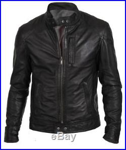 New Men's Biker Hunt Black Vintage Black Genuine Leather Jacket Retro XS-3XL