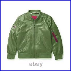 OGC Men's Flight Leather Bomber Jacket Olive