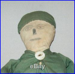 Old Antique Vtg Ca 1910s Folk Art Cloth Rag Doll Man Pencil Drawn Face Hand Made