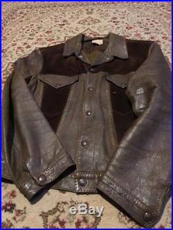 Original Vintage Levis 1950s Big E Era Longhorn Leather Trucker Jacket Sz 40