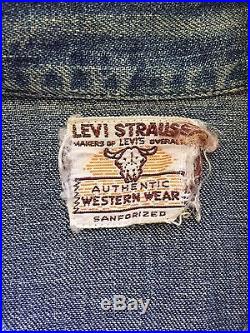Original Vtg LEVI's Sanforized Short Horn Denim Western Shirt 40s 50s XX era