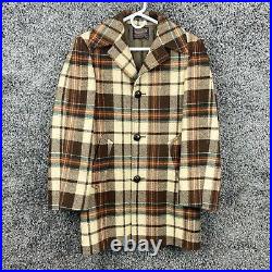 Pendleton Mens Size M Heavy Wool Brown Plaid Button Up Jacket Quilted Vintage