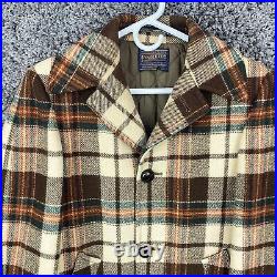 Pendleton Mens Size M Heavy Wool Brown Plaid Button Up Jacket Quilted Vintage