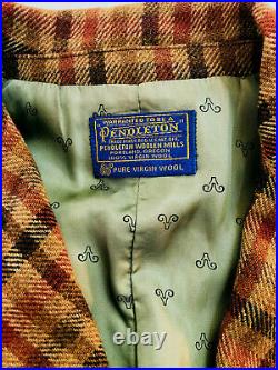 Pendleton Rare Vintage Brown tweed plaid Norfolk Belted Men's Wool Jacket sz M
