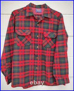 Pendleton Red Green Black Plaid Board Shirt 100% Virgin Wool Size M VTG 1970's