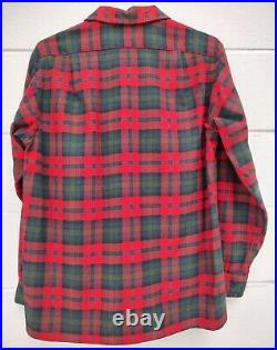 Pendleton Red Green Black Plaid Board Shirt 100% Virgin Wool Size M VTG 1970's