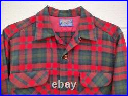 Pendleton Red Green Black Plaid Board Shirt 100% Virgin Wool Size M VTG 1970's