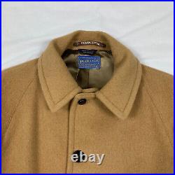 Pendleton Wool Leather Button Long Coat Jacket Overcoat USA Camel Size 44