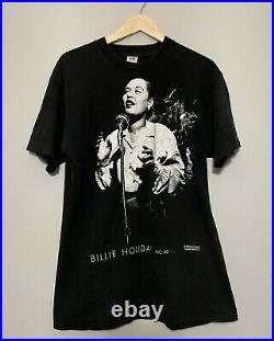 RARE Vintage 1990 Billie Holiday Black Single Stitch T-shirt Sz L -JAZZ SWING