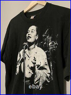 RARE Vintage 1990 Billie Holiday Black Single Stitch T-shirt Sz L -JAZZ SWING