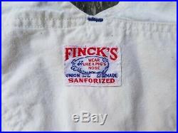RARE Vintage FINCK'S WORKWEAR Red Bar Sanforized White Denim OVERALLS Carhartt