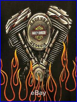 RARE Vintage Harley Davidson 1990's All Over Print Flames T-Shirt Black Fire M