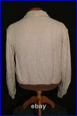 Rare Bantamac Vintage 1940's Brown Check Gabardine Zipper Jacket Size 40 Medium