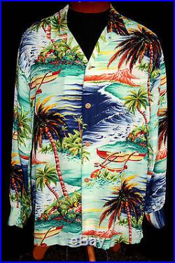 Rare Collector’s 1950’s Hale Of Hawaii Long Sleeve Hawaiian Shirt Size Large