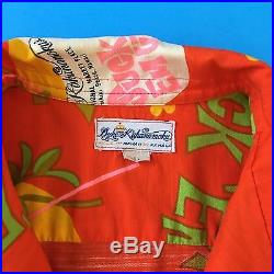Rare DUKE KAHANAMOKU SUCK'EM UP Vintage 1960s Orange Hawaiian Shirt Large