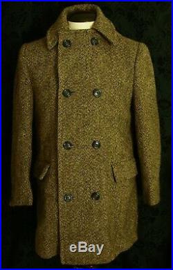 Rare Design Mens Vintage 1960's Harris Tweed Overcoat Pea Coat Size 40 Medium