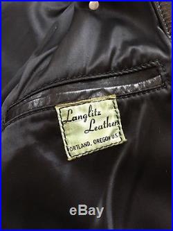 Rare GRAIL LANGLITZ Horsehide Leather GREEN Label Motorcycle JACKET! 42 NR