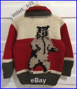 Rare KANATA Handmade Cowichan Cardigan Sweater 100% Virgin Wool Mens M Bear