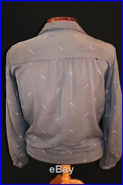 Rare Printed Vintage 1950's Grey & Pink Print Gabardine Jacket Sz S