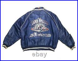 Rare Vintage Avirex Royal Blue The Kings Gold Kick Off Leather Jacket Size 5xl