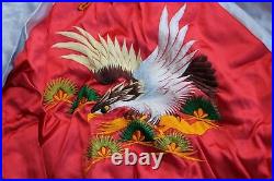 Rare Vintage Japan Souvenir Tour Satin Jacket Red White Embroidery Deadstock NEW