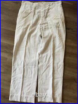Rare Vintage Men's 1930s 40s Button Fly Cotton White Twill Pants Gusset 34 x 29