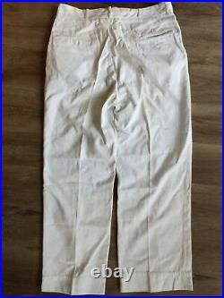 Rare Vintage Men's 1930s 40s Button Fly Cotton White Twill Pants Gusset 34 x 29